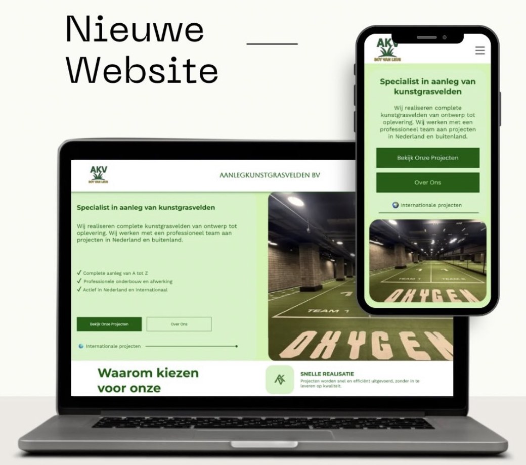 Website van AKV Kunstgras op laptop en telefoon